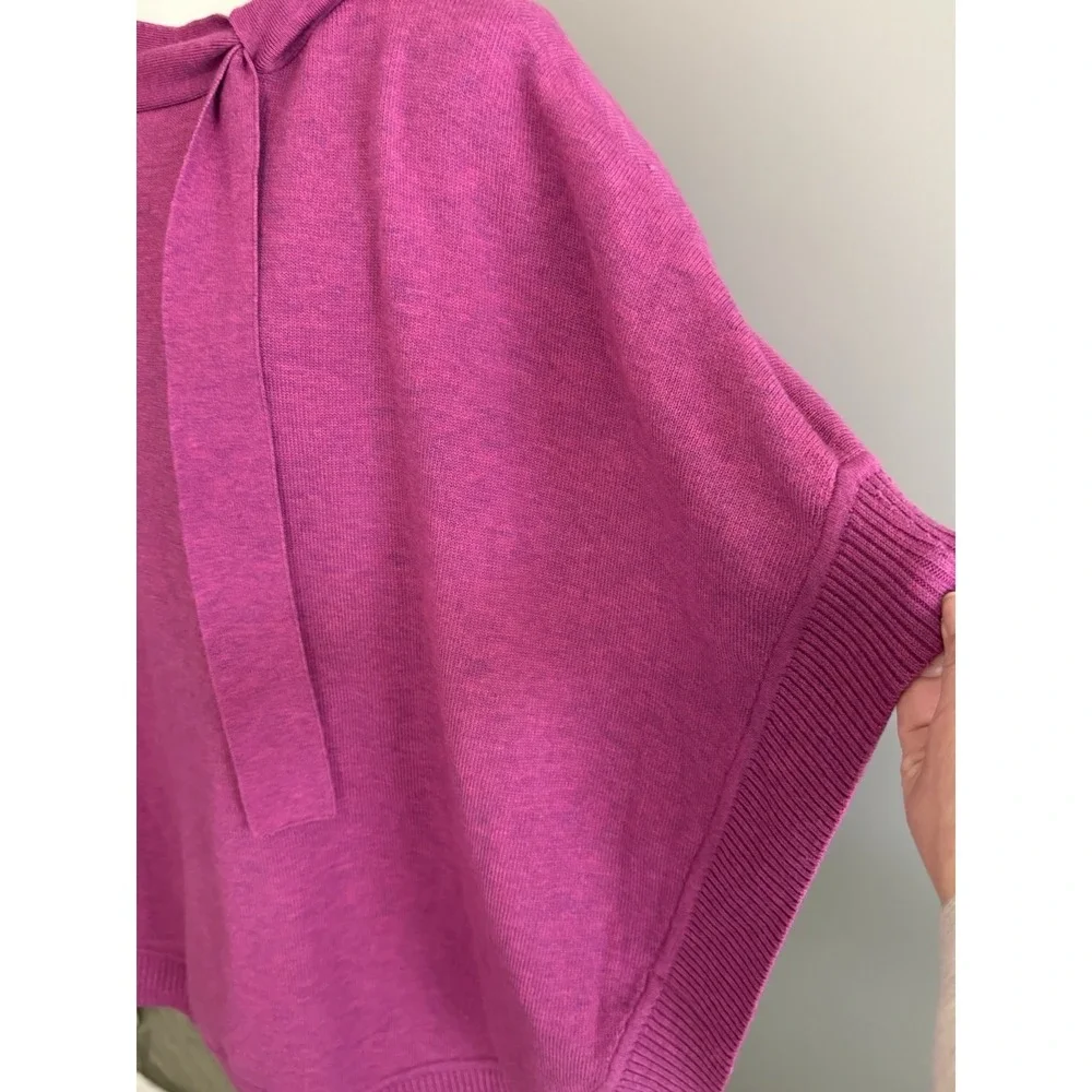 Talbots Tie Neck Soft Knit Poncho Cape Pink Purple Top Layer Sash Lightweight Lg - Picture 3 of 12